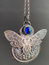 Load image into Gallery viewer, Moth pendant with dark blue vintage Swarovski Crystal