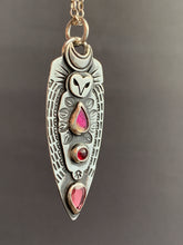 Load image into Gallery viewer, Owl pendant #4 Tourmaline, and garnets