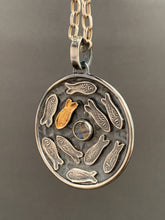Load image into Gallery viewer, Silver fish parable pendant with labradorite