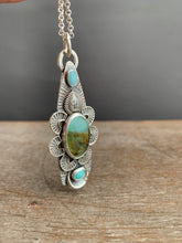Load image into Gallery viewer, Peruvian Opal with Larimar and Amazonite Moon Pendant