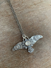 Load image into Gallery viewer, Large moonstone stamped bird pendant