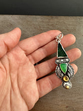 Load image into Gallery viewer, Uvarovite chrysoprase and citrine with 22k gold accents medallion