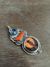 Load image into Gallery viewer, Rosarita moon, Kyanite, and cloisonné elaborate pendant