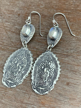 Load image into Gallery viewer, Our Lady of Guadalupe and moonstone earrings