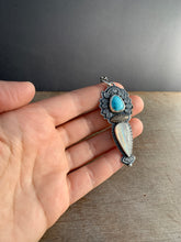 Load image into Gallery viewer, Egyptian turquoise and rainbow moonstone pendant