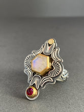 Load image into Gallery viewer, Moonstone and tourmaline ring set in 22k gold