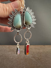 Load image into Gallery viewer, Amazonite and man made opal mismatched earrings