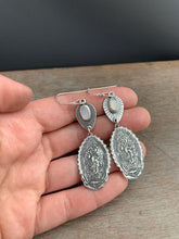 Load image into Gallery viewer, Our Lady of Guadalupe and moonstone earrings