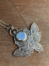 Load image into Gallery viewer, Moth pendant with light blue vintage Swarovski Crystal