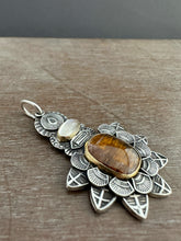 Load image into Gallery viewer, Cacoxenite and moonstone set in 22k gold medallion