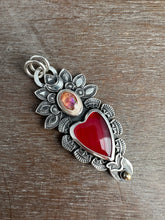 Load image into Gallery viewer, Red Roserita and Opal Sacred Heart Pendant