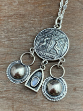 Load image into Gallery viewer, Bird medallion with handmade bells and a tiny moonstone shrine