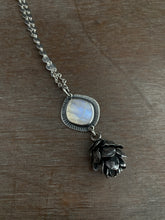Load image into Gallery viewer, Cast cedar cone necklace with a moonstone