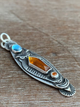 Load image into Gallery viewer, Owl pendant #1 - Orange Kyanite, Carnelian, and Blue Topaz