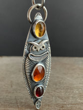 Load image into Gallery viewer, Garnet and Topaz Owl Pendant