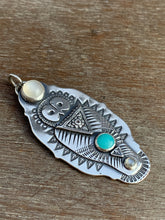 Load image into Gallery viewer, Owl pendant - moonstone, turquoise, and labradorite