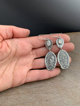 Load image into Gallery viewer, Our Lady of Guadalupe and moonstone earrings