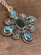 Load image into Gallery viewer, Uvarovite druzy and kyanite medallion