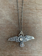 Load image into Gallery viewer, Large moonstone stamped bird pendant