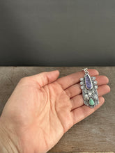 Load image into Gallery viewer, Tanzanite and turquoise Shield pendant