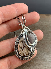 Load image into Gallery viewer, Petrified peanut wood and natural sapphire charm set