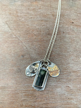 Load image into Gallery viewer, Green tourmaline crystal and rutilated quartz charm necklace