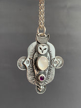 Load image into Gallery viewer, Owl pendant #7 Moonstone and Fluorite