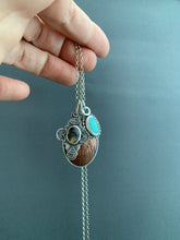 Load image into Gallery viewer, Turquoise and Dendritic Agate with Etched Copper charm