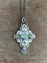 Load image into Gallery viewer, Owl pendant #9 - Serpentine and Aquamarine
