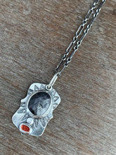 Load image into Gallery viewer, Silver sheen sapphire and garnet charm necklace