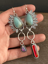 Load image into Gallery viewer, Amazonite and man made opal mismatched earrings