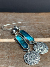 Load image into Gallery viewer, Apatite and moonstone earrings with dangling mandala