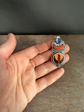 Load image into Gallery viewer, Rosarita moon, Kyanite, and cloisonné elaborate pendant