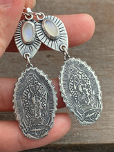 Load image into Gallery viewer, Our Lady of Guadalupe and moonstone earrings