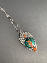 Load image into Gallery viewer, Cloisonné glass enamel with garnet and carnelian pendant