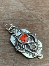 Load image into Gallery viewer, Owl pendant #12 with Hessonite garnet and Chocolate Moonstone