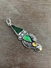 Load image into Gallery viewer, Uvarovite chrysoprase and citrine with 22k gold accents medallion