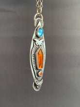 Load image into Gallery viewer, Owl pendant #1 - Orange Kyanite, Carnelian, and Blue Topaz