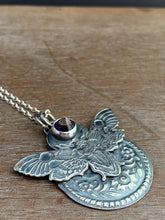Load image into Gallery viewer, Moth pendant with dark blue vintage Swarovski Crystal