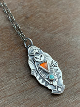 Load image into Gallery viewer, Owl pendant #4 - Hessonite Garnet and Amazonite