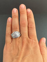 Load image into Gallery viewer, Small size 6.5 Sacred symbol shield ring