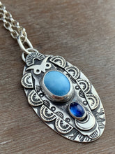 Load image into Gallery viewer, Lavender blue Kazakhstan turquoise owl pendant
