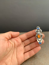 Load image into Gallery viewer, Owl pendant #14 with Blue Kyanites, Hessonite Garnet, and two Tourmalines