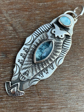 Load image into Gallery viewer, Owl pendant #2 - Blue Kyanite, and Larimar