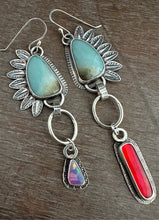 Load image into Gallery viewer, Amazonite and man made opal mismatched earrings