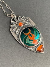 Load image into Gallery viewer, Cloisonné glass enamel with garnet and carnelian pendant
