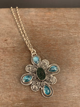 Load image into Gallery viewer, Uvarovite druzy and kyanite medallion
