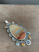 Load image into Gallery viewer, Polychrome jasper, carnelian, topaz, citrine and kyanite medallion