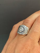 Load image into Gallery viewer, Small size 6.5 Moon and eyes shield ring