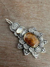 Load image into Gallery viewer, Cacoxenite and moonstone set in 22k gold medallion